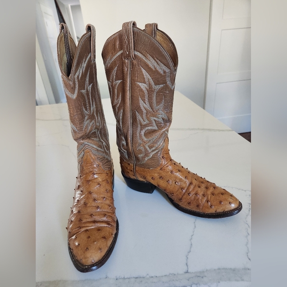 Tony Lama El Rey Collection Vintage Full Quill Ostrich Boots Brown/Tan Size 8.5D - Picture 3 of 16